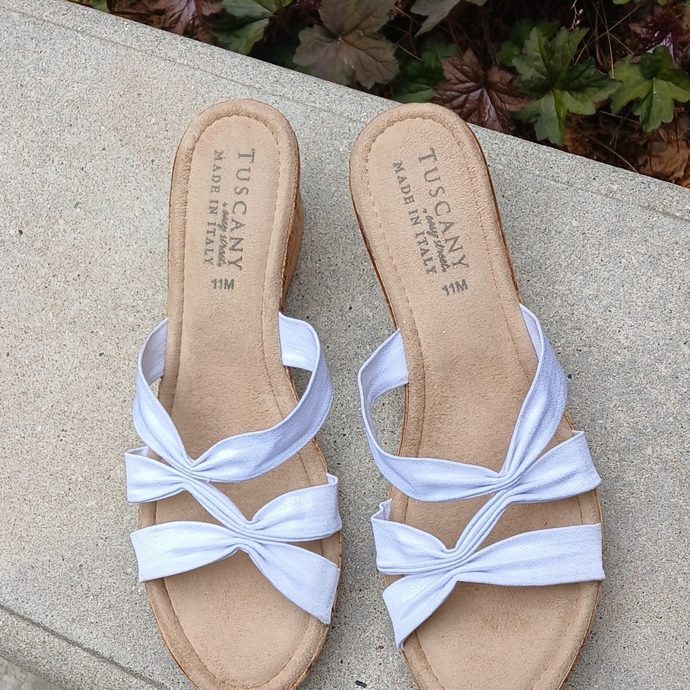 TUSCANY Easy Street Women's Wedge Sandal ITALY White & Silver Size 11 - Picture 2 of 10